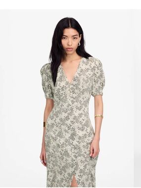 Madewell v-Neck Puff Sleeve Midi Dress in Floral nwt 14